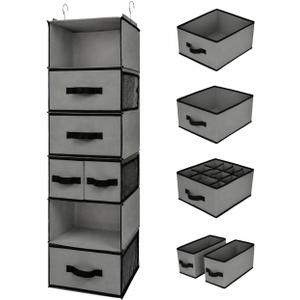 GRANNY SAYS Hanging Closet Organizer 6 Shelves, Closet Organizers and Storage with 5 Drawers, 6 Side Pockets Closet Hanging Organizer, Hanging Storage Organizer for Closet, Baby Clothes, Gray (Inseparable)