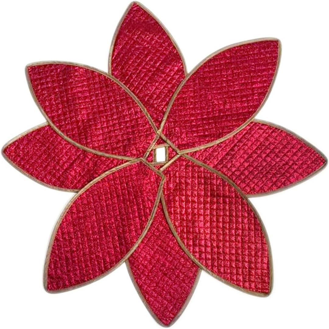 24 Inch Red Poinsettia Small Christmas Tree Skirts Glitter Xmas Tree Holiday Plush Tree Carpet Ornaments Decor