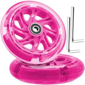 120mm x 28mm Light-up Kick Scooter Front Wheels 8mm OD Inline, LED Bearing Skateboard Silent Flash Wheel with Bearings ABEC-9 for Foldable Micro Mini 2-3-4 Wheel Kids Scooter Kickboard (Rose red)