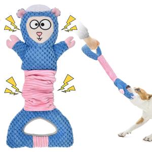 Dog Squeaky Toys, Sheep Crinkle Plush Stuffing Dog Toys for Puppy TeethingTug of War Dogs Toy to Keep Them Busy for Small, Medium and Large Dogs (Blue)