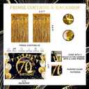 70th Birthday Decorations, Black Gold 70 Year Old Party Decorations for Women Men Backdrop Fringe Curtain Hanging Swirl Balloon Garland Banner Cake Cupcake Topper Sash 124 PCs