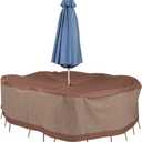 DUCKCOVERS Ultimate Waterproof 88 Inch Rectangular/Oval Patio Table & Chair Set Cover with Umbrella Hole, Outdoor Table Cover, Mocha Cappuccino (88"W x 58"D x 32"H)