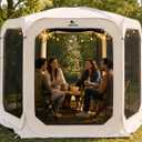 Abahub Pop Up Screen House Tent, 9.8 x 9.8 FT, Beige | 6-8 Person Capacity, Screen Room Gazebo, Instant Setup, Carry Bag Included, For Patio, Backyard, Deck & Outdoor Activities, 9.8x9.8x6.7 FT