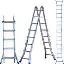 A Frame 5 Step Telescoping Ladder, 16 FT Reach Height Muti Position Folding Ladder with Flared Leg, 330 lbs Bearing Capacity Folding Aluminum Ladder for Stairs Home Indoor Outdoor Roof Use (Blue)