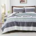 Andency Queen Quilt Bedding Set Sage Green, 3 Pieces Patchwork Mint Green Striped Ultra Soft Lightweight Bedspreads, Coverlets Set with 2 Pillow Shams for All Seasons (90"x96")