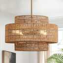 4-Light Boho Rattan Chandelier Light Fixture, 17.7 Hand Woven Rustic Chandeliers Farmhouse Chandelier Hanging Light for Dining Room Kitchen Island, Living Room, Foyer