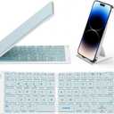Samsers Bluetooth Foldable Keyboard, Wireless Portable Folding Keyboard, Full-Size Ultra-Slim Rechargeable Connect Up to 3 Devices for iOS Android Windows Phone Tablet and Laptop, Blue