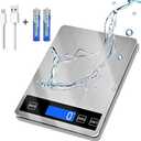 33lb Food Scale, Digital Kitchen Scale Batteries and USB Charging,1g/0.05oz Precise Graduation, Waterproof Stainless Steel with LCD Display Weight Grams and oz for Cooking Baking (Stainless Steel)