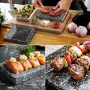 Artestia Hot Stone Steak Cooking Set 2 Natural Granite Grill Stones + 1 Bamboo Tray +1 Salad Plate & 3 Sauce Bowls Indoor/Outdoor BBQ Sizzling Steak & Seafood Grilling Gift