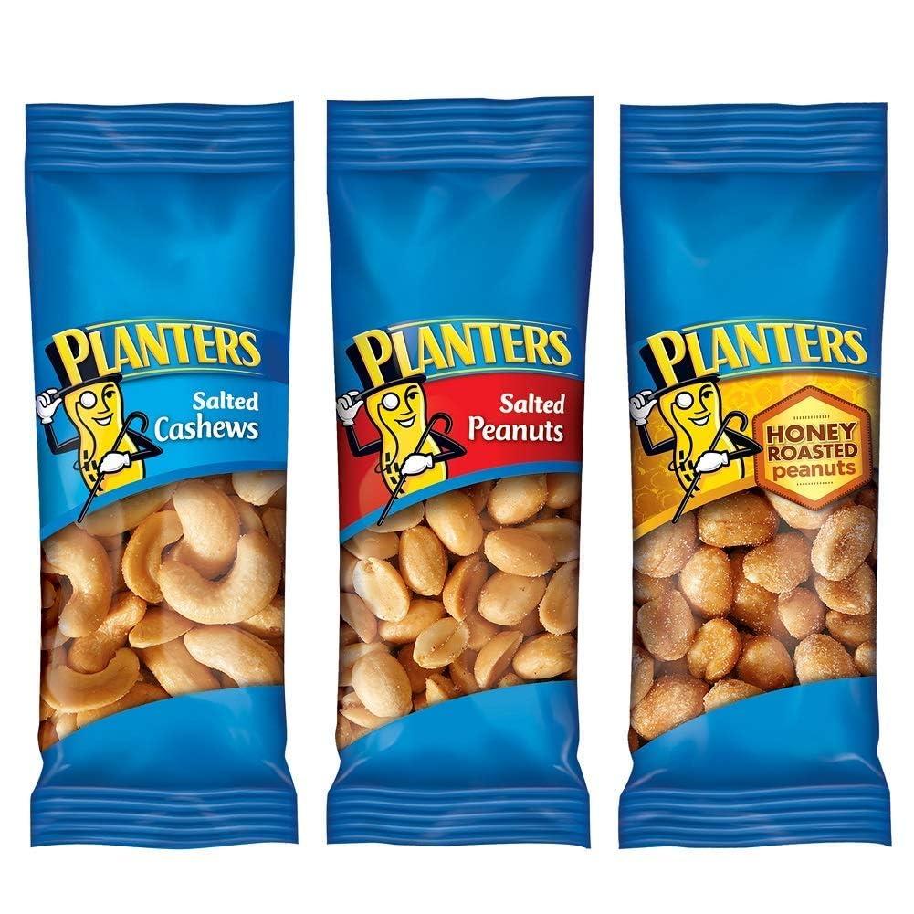 PLANTERS Variety Pack, Salted Cashews, Salted Peanuts & Honey Roasted Peanuts, On-the-Go Nut Snacks, Individually Packed Snacks, Mixed Nuts, Kosher, (36 Count) (EXP 07/23/26)