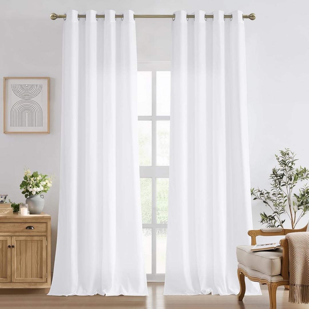 NICETOWN White Privacy Sheer Long Curtains 94 Inch Length for Bedroom Living Room 2 Panels Set Non-See-Through Semi Sheer Curtains Light Filtering Window Drapes, 52" W