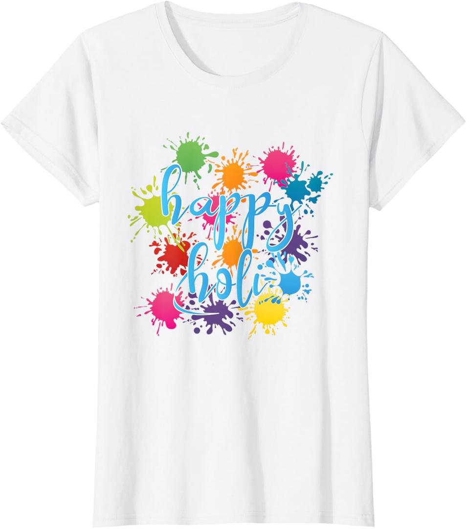 Happy Holi , For Women Men Kids Color India ,Hindu T-Shirt, (S Ladies)