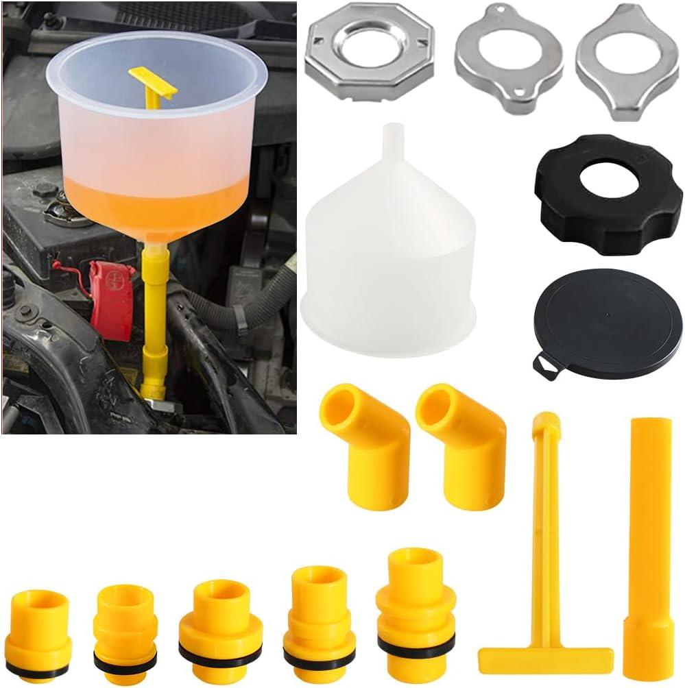 15PCS No Spill Car Coolant Funnel Kit, Spill Free Vehicle Radiator Coolant Filling Funnel, Spill Proof Auto Radiator Funnel Bleeder Accessories with Adapters, Universal for Most Cars