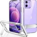 JETech Case for iPhone 12/12 Pro 6.1-Inch with Stand, Support Wireless Charging, Slim Shockproof Bumper Phone Cover, 3-Way Metal Kickstand (Clear)