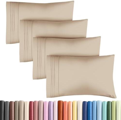 King Pillow Cases Set of 4 - Ultra Soft Hotel Quality Pillowcase Covers - Luxury Comfy Cozy Bedding for Women, Men, Kids & Teens - Machine Washable Pillow Protectors - 4 Pieces Set - King Size Cream
