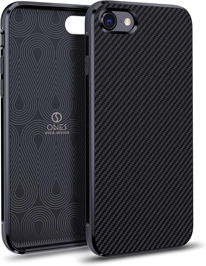 ONES Thin Case for iPhone SE3 SE2 SE / 8/7,Carbon Fiber Pattern Cover Shockproof Protective Phone Case with Minimalist Design and Scratch Resistant Fingerprint Prevention,Black