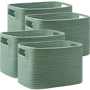UBBCARE 4 Pack Shelf Baskets, Larger Woven Storage Baskets for Organizing(14.5''L x 9.84''W x 9''H), Basket Organizer for Dog Toys, Books, Clothes, Large Gift Basket, Grass Green