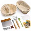 Rorecay Banneton Bread Proofing Basket Sourdough Bread Baking Supplies, 9 Inch Round + 10 Inch Oval Proofing Bowls with Dough Whisk Bread Lame Dough Scraper Bread Making Tools and Accessories Set
