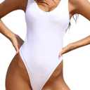 SHEKINI Women's Racerback Cutout One Piece Swimsuit Scoop Neck Thong Bathing Suit (White), S
