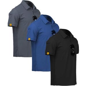 ZITY 3 Pack Mens Polo Shirt Short Sleeve Sports Performance Business Casual Golf Shirts for Men Collared Tactical T-Shirts (XX-Large, Black Blue Grey)