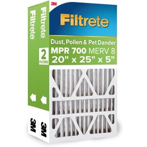 Filtrete 20x25x5 AC Furnace Air Filter, MPR 700, MERV 8, Fits Trion Air Bear & Carrier, Dust, Pollen & Pet Dander Reduction, 2-Pack (Actual size 19.56 x 24.13 x 4.75 in)