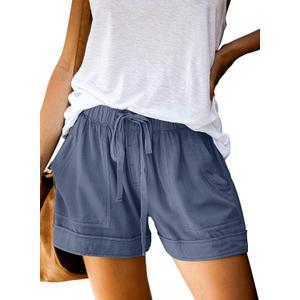 Acelitt Women Comfy Drawstring Casual Elastic Waist Pocketed Shorts,S-3XL (Blue, XXL)