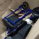 Medline Lightweight Foldable Transport Wheelchair with Handbrakes and 12-Inch Wheels, Blue Frame, Black Upholstery