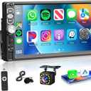 Single Din Car Stereo Radio with Carplay Android Auto,Podofo 7Inch 1080P HD IPS Touchscreen 5.1Bluetooth Car Radio Audio Support FM Radio EQ Mirror Link SWC USB/TF/Aux-in Ports+Backup Camera