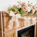 2 Strings White Bow Garland Banner, Pre-Strung Fish-Tail Organza Ribbon with 6.5ft Pearl Chain for Bridal Shower, Wedding, Engagement, Birthday, Tea Party, Baby Shower, Anniversary Decor