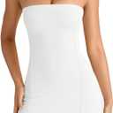 HYZ Women's Tube Strapless Sleeveless Y2K Split Party A-Line Mini Dress White (White, M)