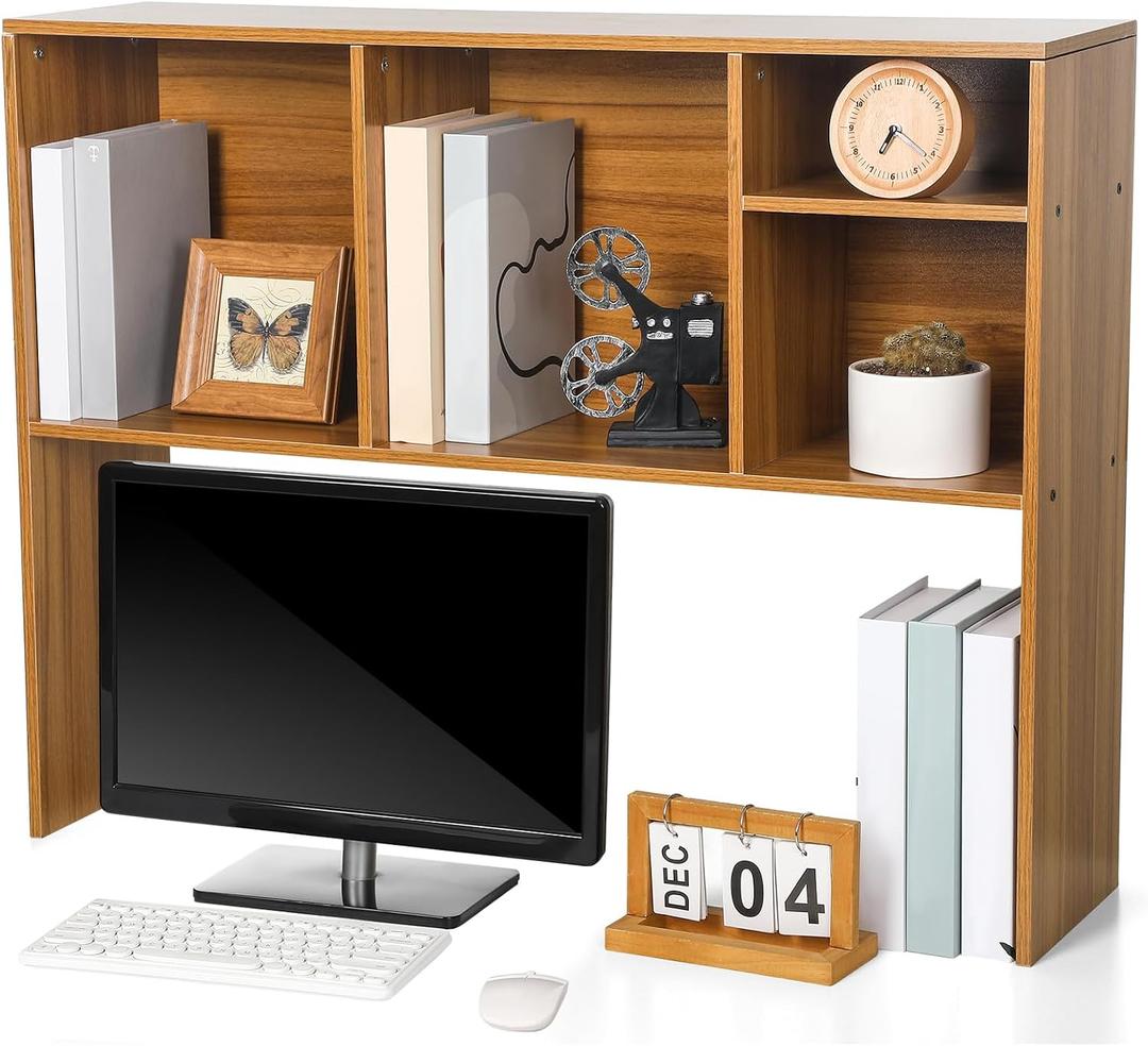 Briwooody Dorm Desk Hutch Desktop Bookshelf for College Office, Brown
32 x 8 x 25 Inch Desk Bookshelf with 5 Shelves 3-Tier Wood Countertop, Desk Shelf Organizer Top Only, Easy Installation
