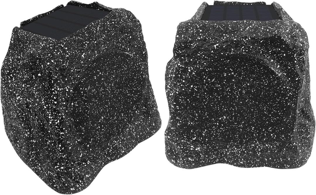 Herdio 4" Rock Bluetooth Speakers Outdoor Waterproof Wireless Solar Max 160 Watt, TWS Connection Powered with Rechargeable Battery for Garden Patio Deck Pool Backyard（Gray，1Pair）