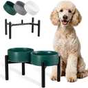 Raised Ceramic Dog Bowl Set with Stand, 7.5 Cups Elevated Dog Food Stand | 8.4'' Double Dog Food and Water Bowl Set, Non-Slip Dog Feeding Dishes for Small Breeds and Cats, 59.2 OZ, Green