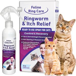 Feline Ring Care | Control & Help with Cat Ringworm, Mange, Dermatitis, Dog Paw Yeast. Also works on Dogs, Hamsters, Guinea Pigs, Rabbits, etc. 8 oz Ready to Use Spray for Cats and Itch Relief