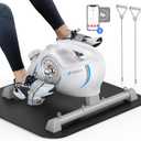 Under Desk Bike Pedal Exerciser, Quiet Magnetic Mini Exercise Bike with MERACH App for Arm, Leg Recovery, Physical Therapy, Smooth Foot Desk Cycle (White & Blue)