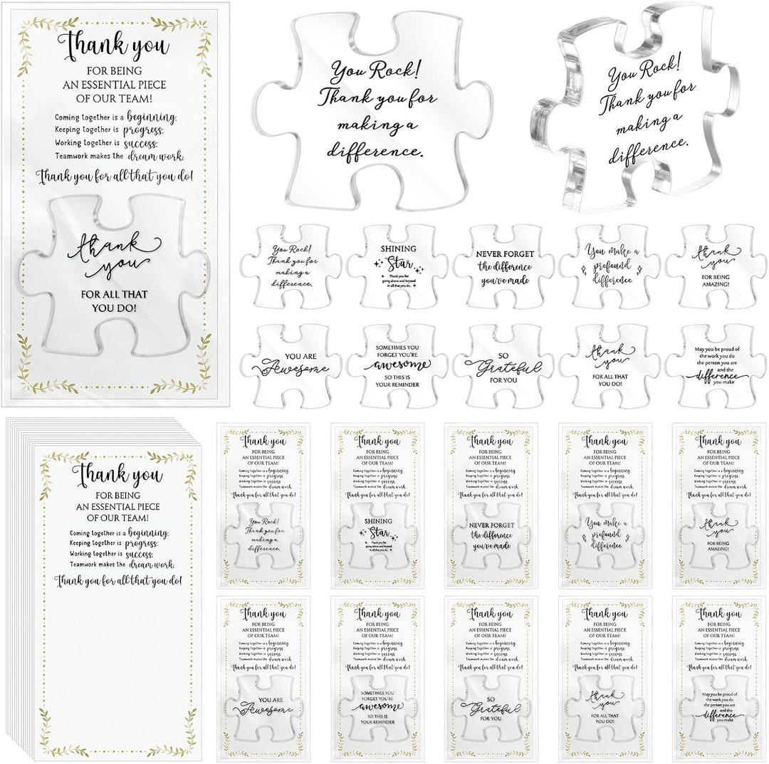 20 Sets Employee Appreciation Gifts Bulk Acrylic Puzzle Piece Plaque, 10 Styles