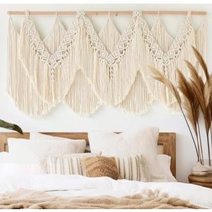 IOWER Macrame Wall Hanging Wedding Hanger Macrame Wall Decor Dorm Craftsmanship Handmade Tassel Knotting Boho Fiber Art Home Room Decor 47" W x 25" L (Beige1)