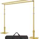 12x10ft Double Crossbar Pipe and Drape Stand Kit, Heavy Duty Backdrop Stand Adjustable, Sturdy Metal Back Drop Decoration Frame with Flat Base for Parties, Wedding,Trade Shows, Photo Shoot - Gold