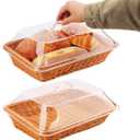 2 Pack 14 inch Poly Wicker Bread Basket with lid, 14 x 10 inches Rattan Bread Basket with Cover for Serving Fruit, Vegetables, Pastries, Poly Wicker Basket for Kitchen, Party, Restaurant