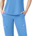 Scrubs Set for Women Medical Uniform Nurse Suit, Anti-Wrinkle Scrub Top Jogger Pant&11 Pockets,4 Way Stretch Workwear (X-Large, Sky Blue)