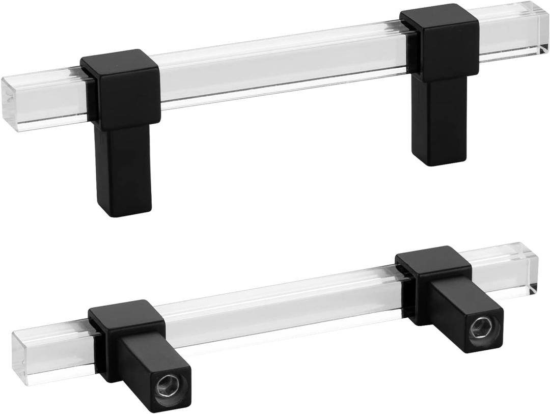 Peaha 10 Pack Acrylic Cabinet Pulls 3in Hole Centers Acrylic Drawer Pulls Cabinet Handles Black Drawer Pulls with Square Acrylic Tube Cabinet Pulls