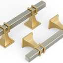 Haliwu 25 Pack 3 Inch Brushed Nickel and Gold Cabinet Pulls Silver Drawer Handles Square 2 Tone Hardware for Kitchen Cupboard