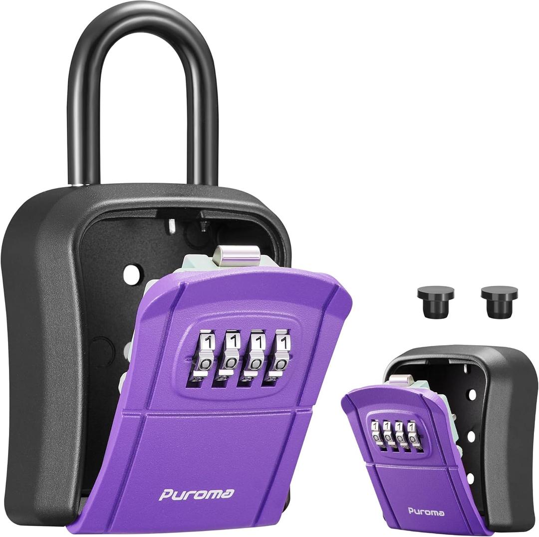 Puroma Key Lock Box, Portable Combination Lockbox Wall-Mounted Key Storage Box for House Keys, Resettable Code Safe Security Lock Box for Home, Office, Apartment Spare Key Storage (1 Pack, Purple)
