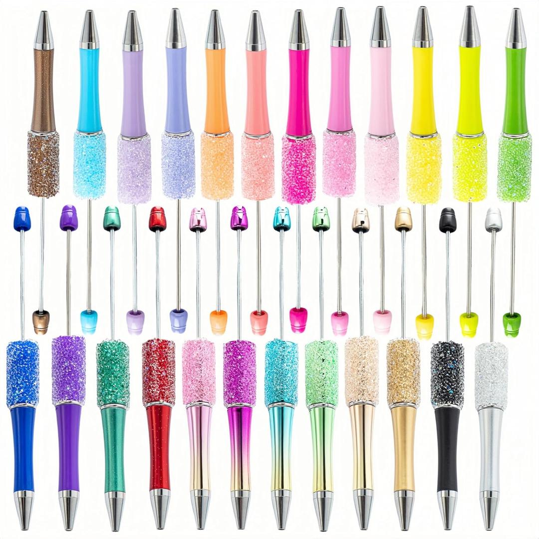Beadable Pens Bulk 24Pcs Glitter Pens for Women Sparkly Rhinestones Fancy Pens Tween Girls Trendy Stuffs Cute Pens Kawaii School Supplies for Girls Teachers Office