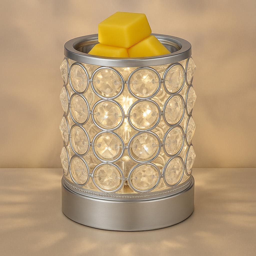 Leyoue Electric Crystal Wax Melt Warmer - Bulb Heating, Elegant Crystal Design, Quickly Melts Wax Blocks, Releases Long-Lasting Fragrance, Perfect Candle Wax Burner and Wax Warmer for Home Decor (Silver-03)