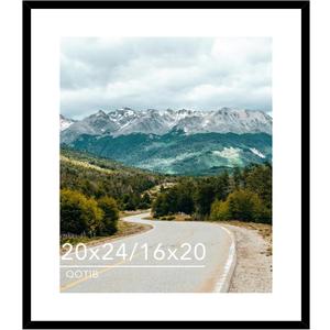 Wood 20x24 Picture Frame with 16x20 Mat Black, Display 16x20 with Mat or 20x24 Without Mat, Wood 20 by 24 Photo Frame, 20 x 24 Frame for Wall Hanging Display, Black