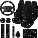 Yexiya 15 Pcs Moon and Star Car Seat Covers Print Car Accessories Full Set for Women Men Set Steering Wheel Cover Armrest Pad Seat Belt Pads Wrist Keychain Auto Interior Decor(Moon, Star)