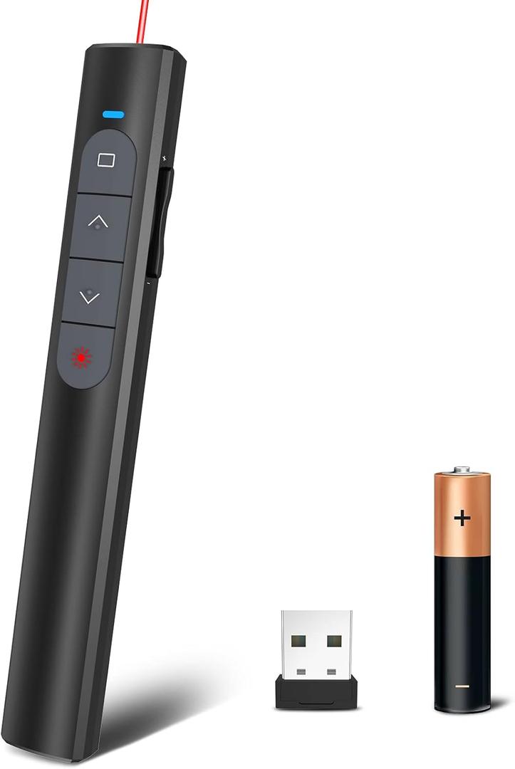 Presentation Clicker Wireless Presenter Remote, PowerPoint Clicker Computer Clicker with Red Light, Clickers for PowerPoint Presentations Slide Advancer with Volume Control for Mac/Laptop/Computer (61R)