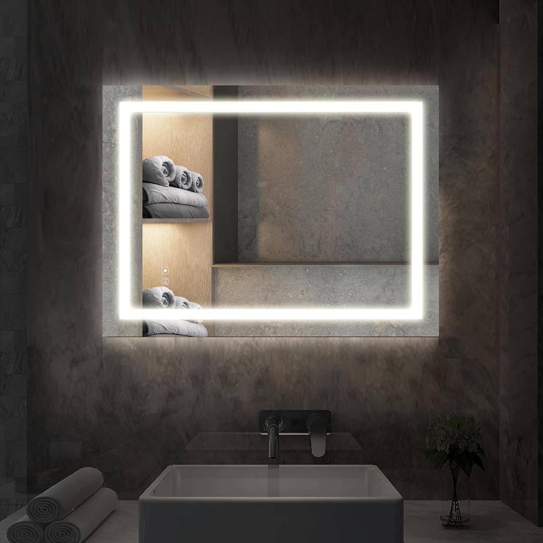 illucid Vanity Mirror with Lights Wall Mounted 24x18 inch Dimmer & Defogger Crystal Clear & Shatterproof LED Bathroom Mirror for Vertical or Horizon LED Mirror