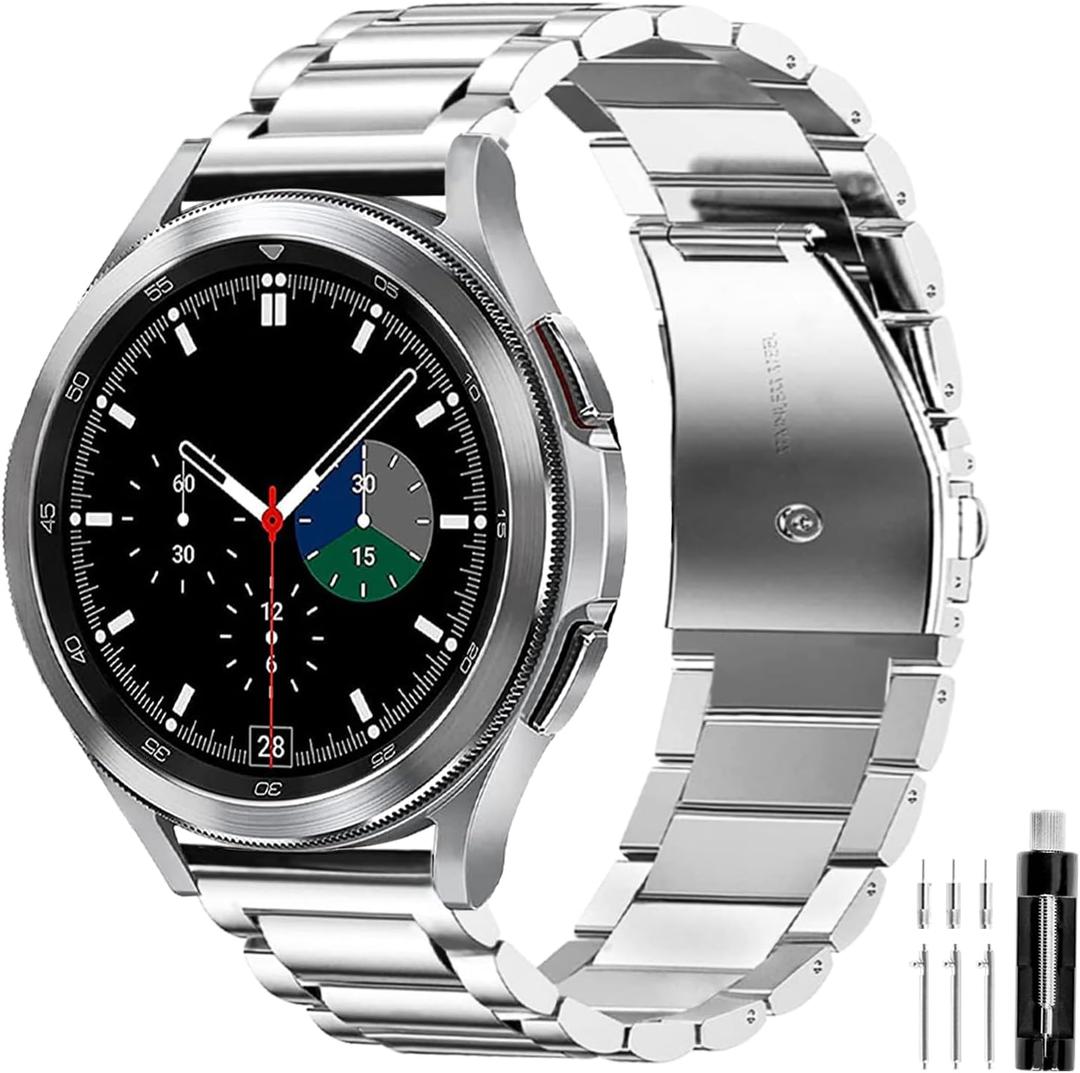 GOLDTOLUCK Stainless Steel Band Compatible with Samsung Galaxy Watch 8 7 6 5 4 FE Pro Classic 40mm 44mm 43mm 47mm 45mm 42mm 46mm 20mm Men Women Milanese Metal Elegant Casual (Silver)